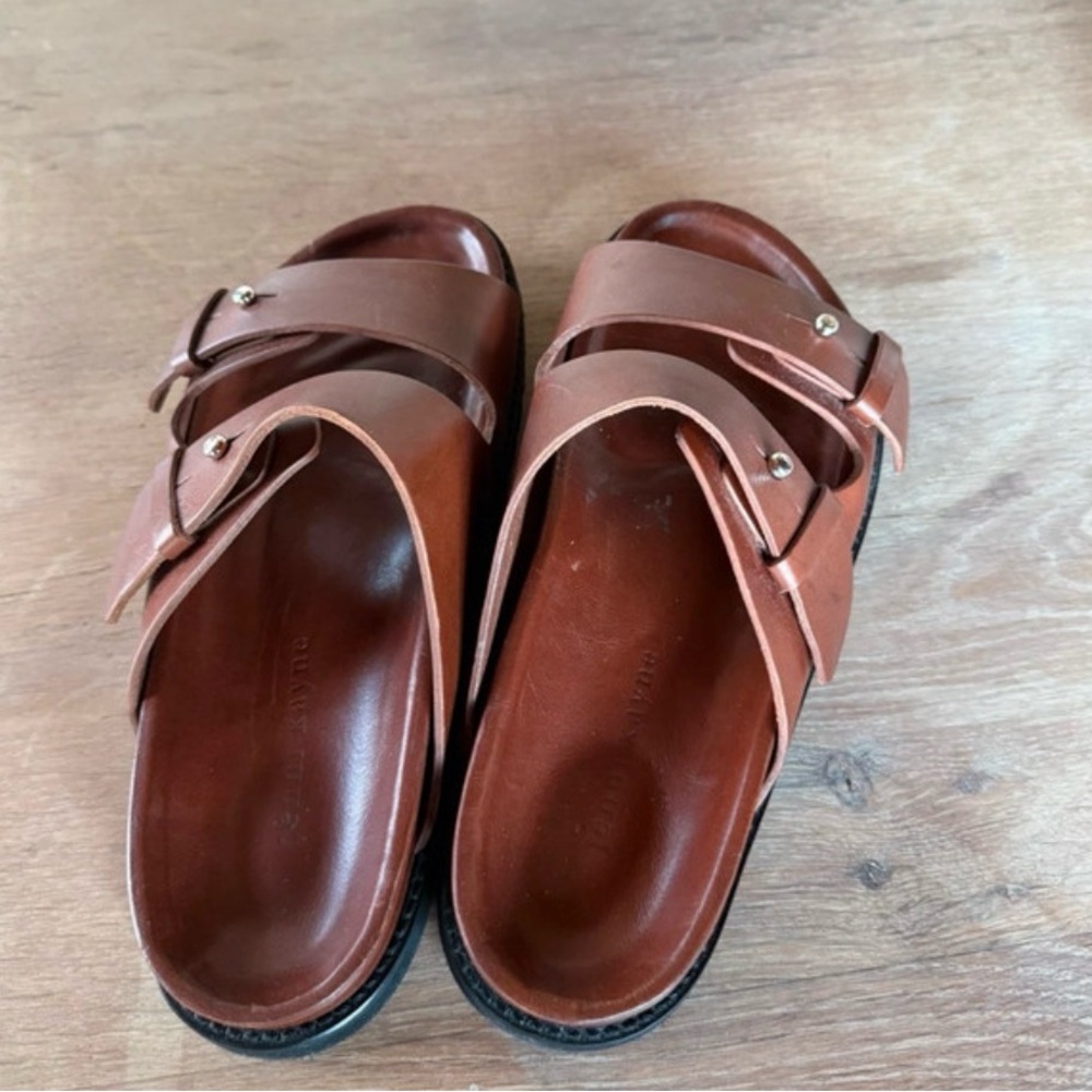Jenni Kayne Brown Leather Double-Strap Buckle Sandals